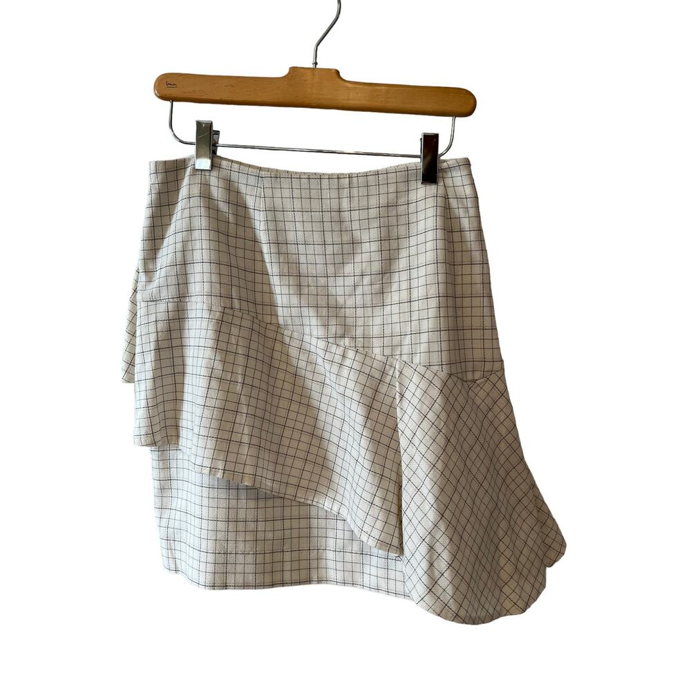 JOIE Window Pane Check Ruffle Mini Skirt 12 - Picture 2 of 9